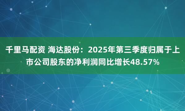 千里马配资 海达股份：2025年第三季度归属于上市公司股东的净利润同比增长48.57%